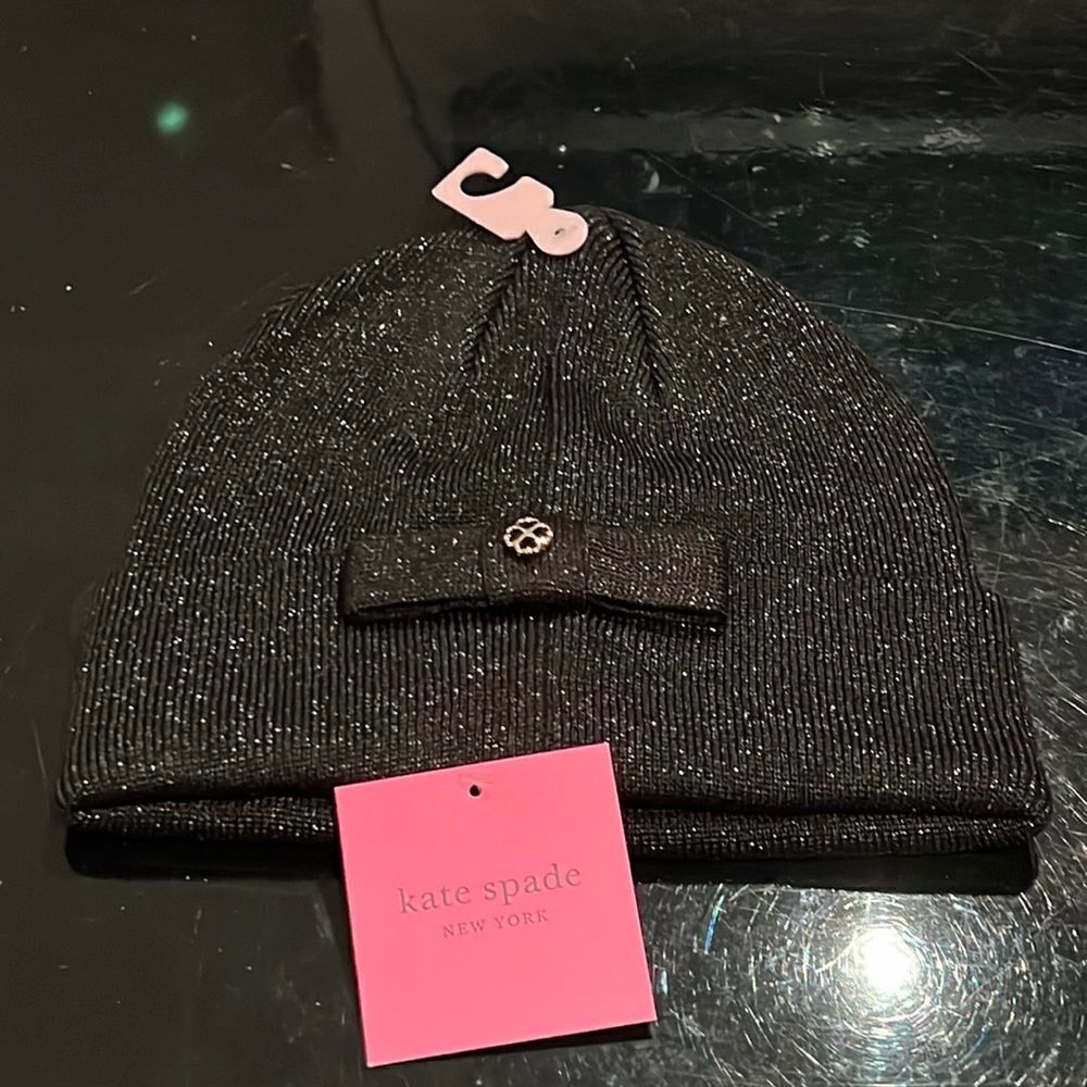 NWT Kate Spade metallic beanie black